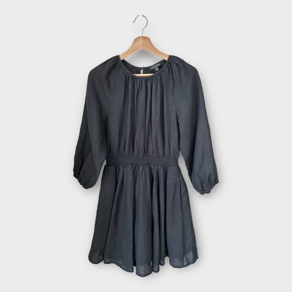 J.Crew‎ Palermo Smocked-Waist Linen Mini Dress in Black, size XS